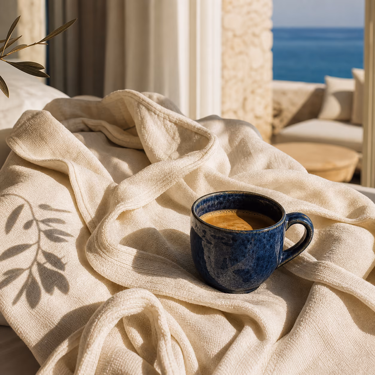 Coffee and linen in a hotel suite