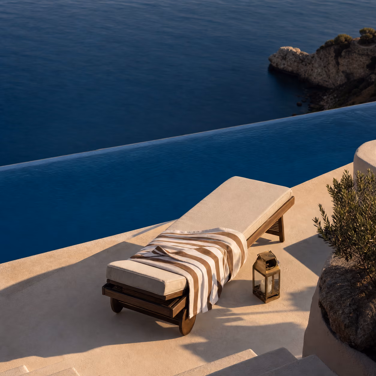 Sun lounger by an infinity pool